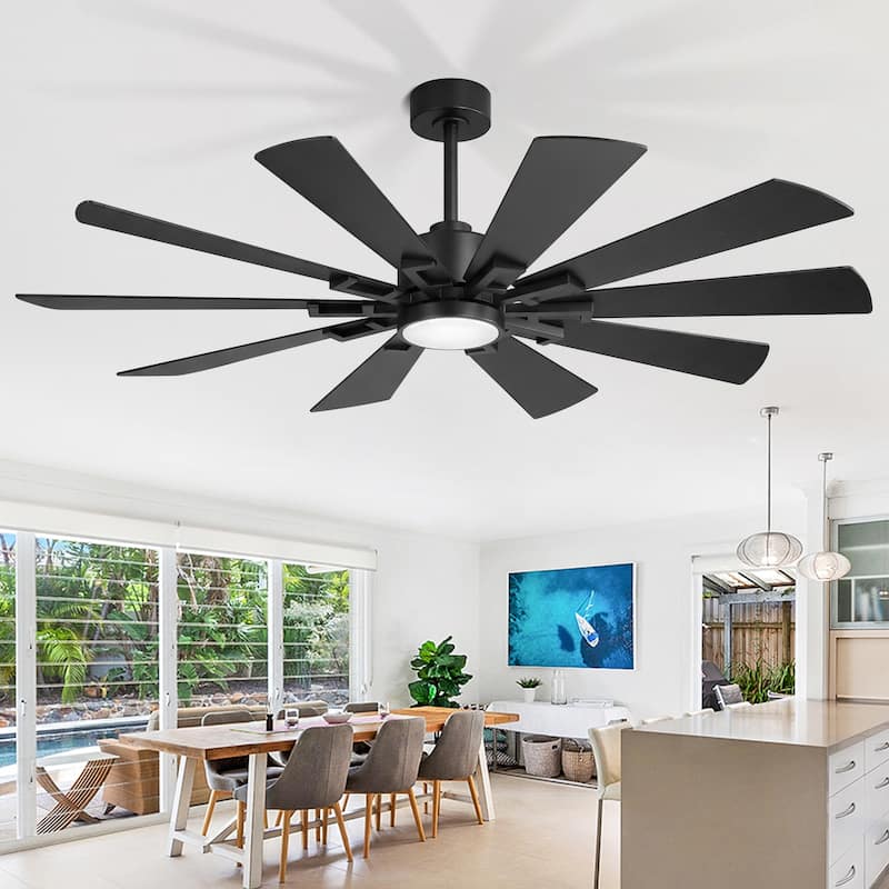 62/72-Inch Reversible 10-Blade Large Ceiling Fan with Light and Remote