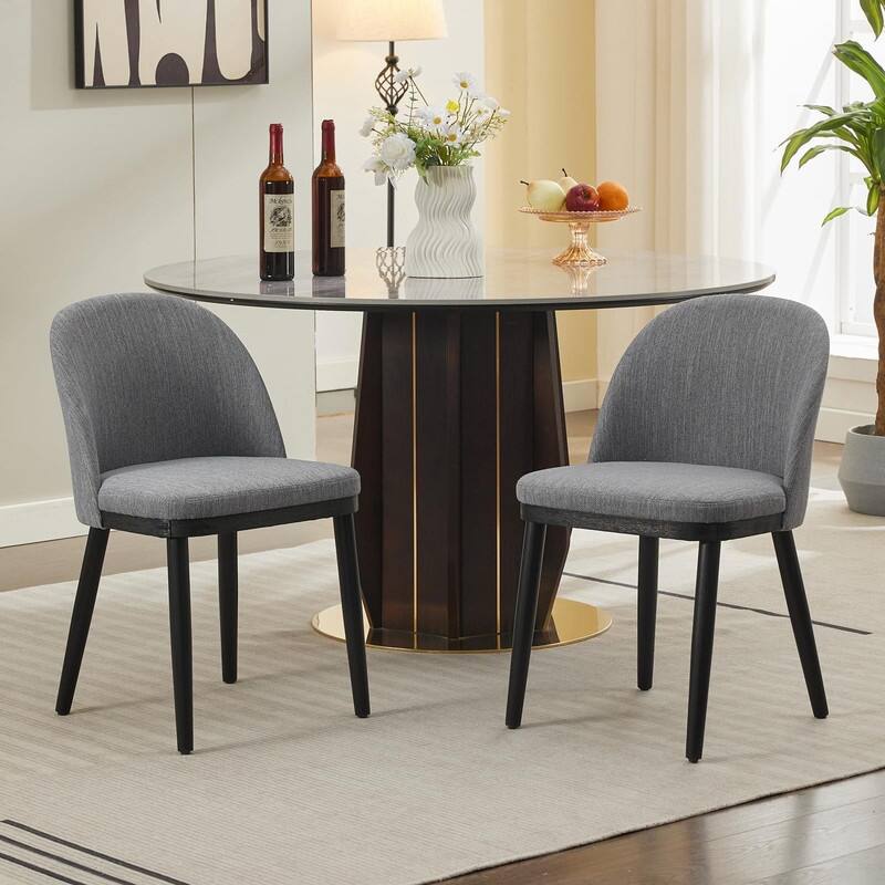Modern Upholstered Dining Chair Set of 2, Kitchen Chair with Wooden Legs - Gray