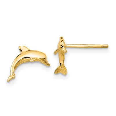 Curata 14k Yellow Gold Polished 13x10mm Dolphin Earrings