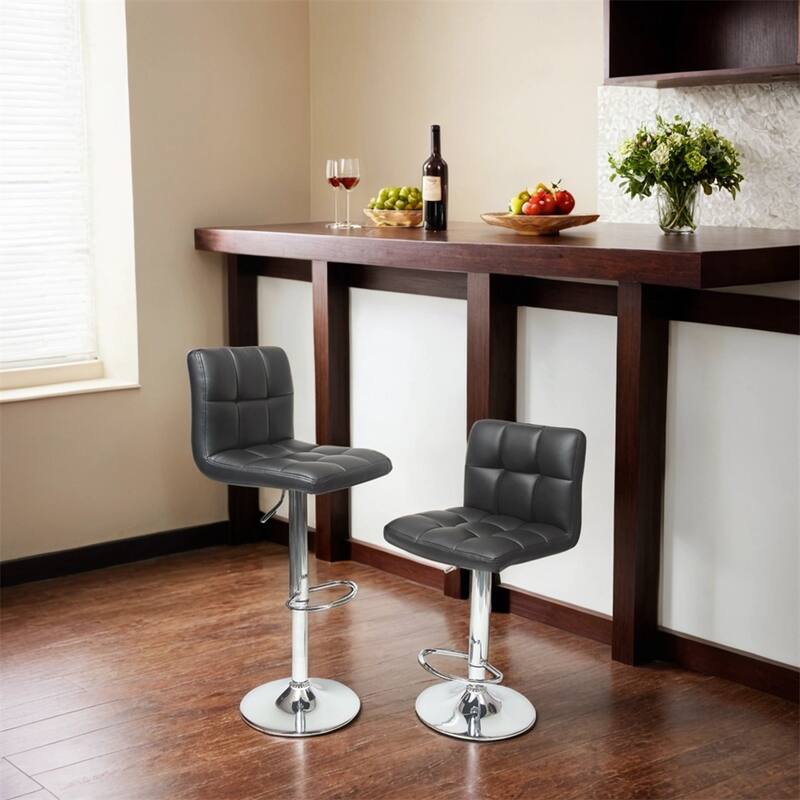 Swivel Faux Leather Adjustable Hydraulic Bar Stool,Set of 2