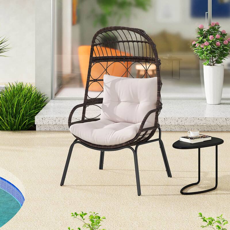 Costway Patio Wicker Rattan Egg Chair with Seat & Back Cushions Metal - See Details - Mix Brown+Beige - See Details