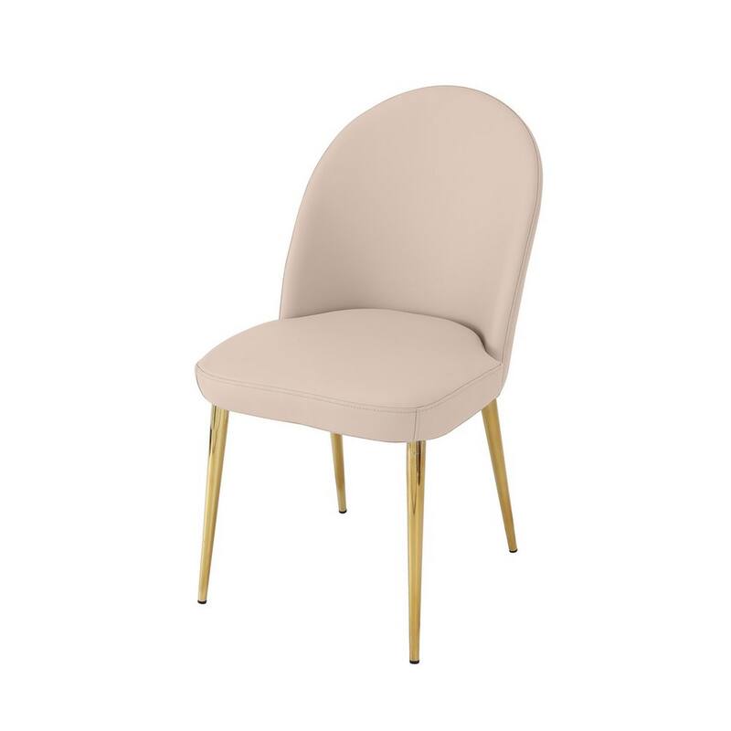 Era 24 Inch Dining Chair Set of 2, Curved Back, Beige Faux Leather, Gold