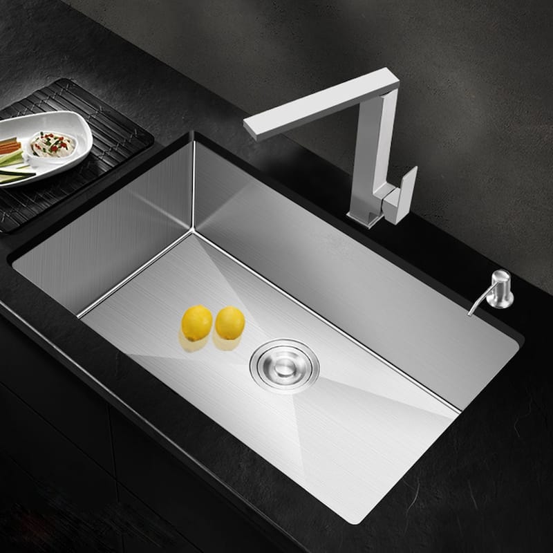 CB HOME 32'' PRO Undermount Single Bowl Stainless Steel Kitchen Sink with Roll Up Rack - 32''X19''X10''