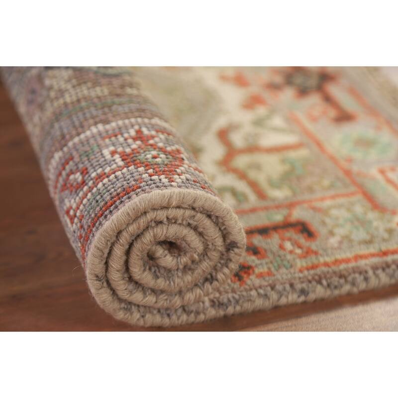 Hand Knotted Oriental 100% Wool Carpet Traditional Medallion Greys & Charcoal Heriz (serapi) Area Rug - 3' 0'' X 2' 0''