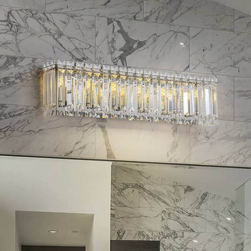 Modern Chrome Vanity Light for Bathroom Luxury Crystal Wall Sconce - W 23" - W 23"
