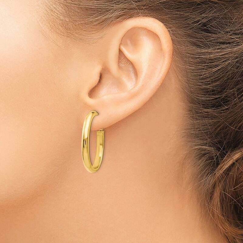 Curata 14k Yellow Gold Hinged Long Polished 30x4.1mm Oval Hoop Earrings