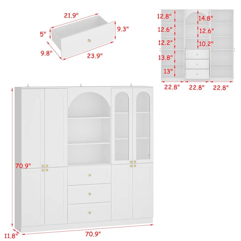 Modern White Display Cabinet Bookshelves Showcase Storage Wardrobe Organizer Cabinet