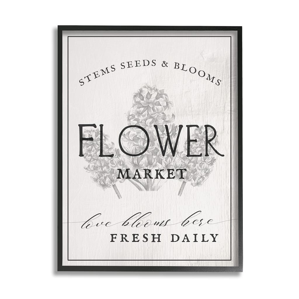 Stupell Blooms Flower Market Advertisement Vintage Country Floral Framed Wall Art - Black