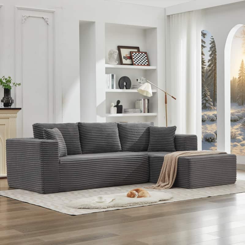 106" Cloud Sectional Couch L-Shape With Right Facing Chaise,Deep Seat Modern Modular Sofa For Living Room,No Assembly Required - Gray