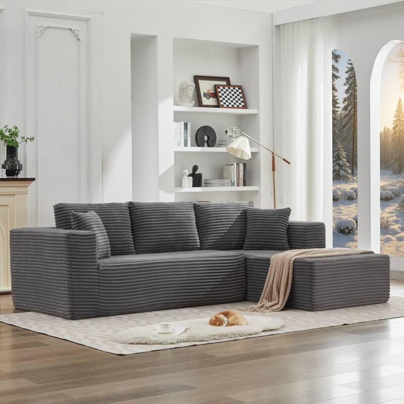 106" Modern Corduroy Sectional Sofa with Right/Left Chaise No Assembly Required - Grey - Right Facing