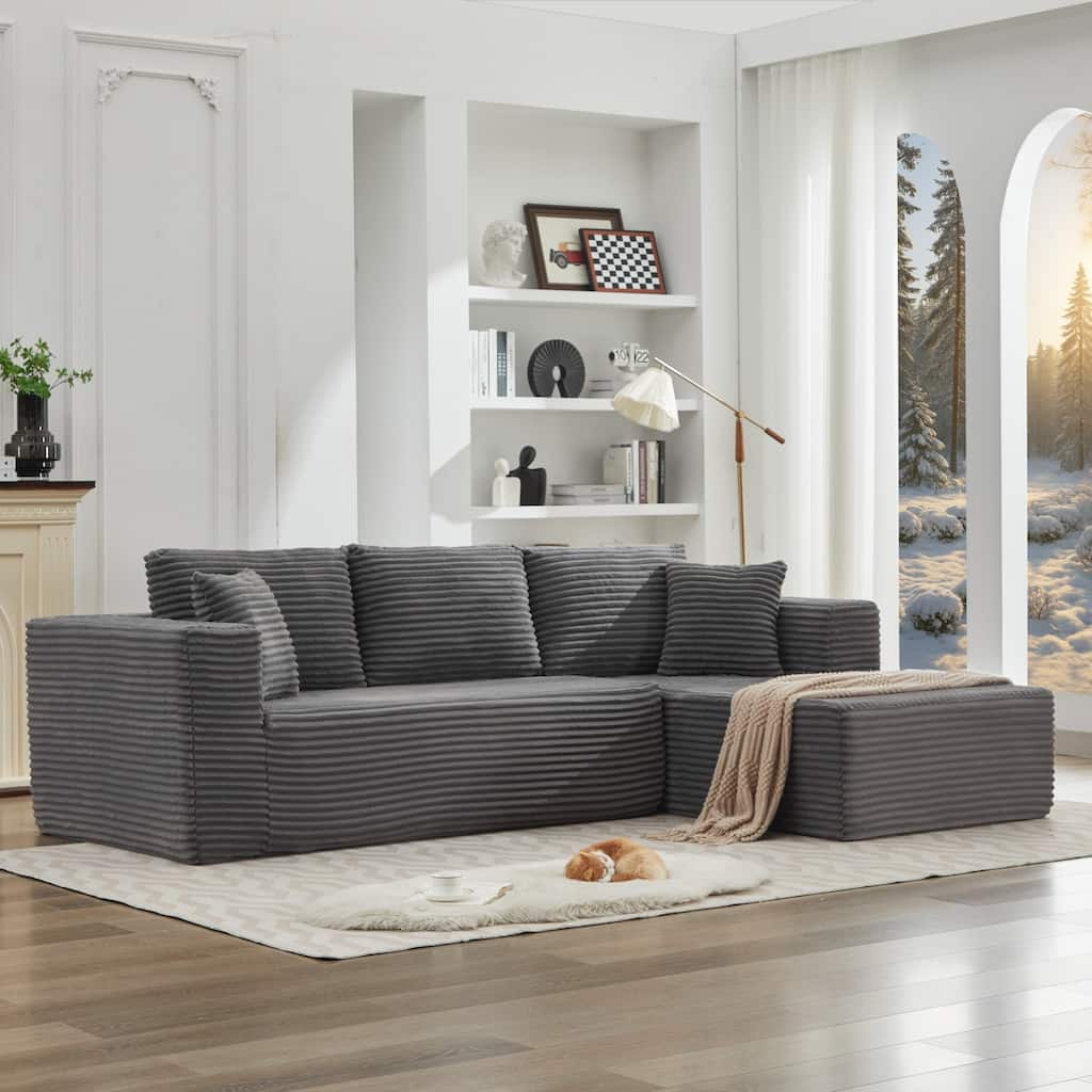 Roomfitters Modular Sectional Sofa, Deep Seat L-Shaped Cloud Couch with Right Chaise in Plush Corduroy for Living Room Comfort
