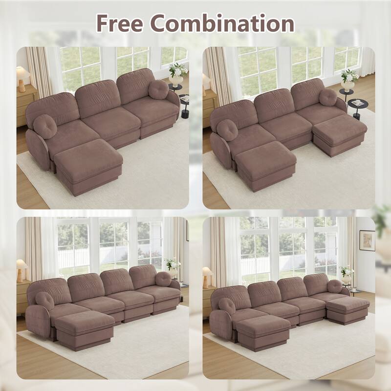 GDFStudio Sylvie Ashworth Chenille Cloud U-Shaped Loveseat Sofa with Movable Ottomans, Deep Seat