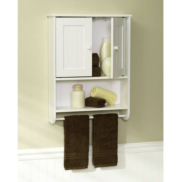 Wall Mount Bathroom Cabinet With Towel Bar In White Finish Overstock 29084466