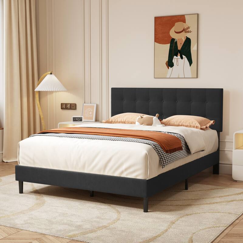 Alazyhome Square Tufted Upholstered Platform Bed Frame
