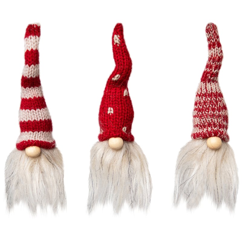 Mini Gnomes with Knitted Hat Christmas Decorations - 3.5" - Set of 3