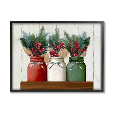 Stupell Festive Holiday Jars Christmas Berry Bouquets Framed Giclee Texturized Art by Ziwei Li