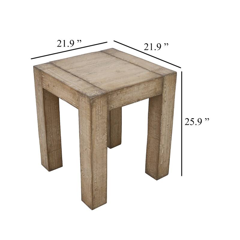Mao Side End Table, 22 Inch Square Top with Chunky Legs, Rustic Brown