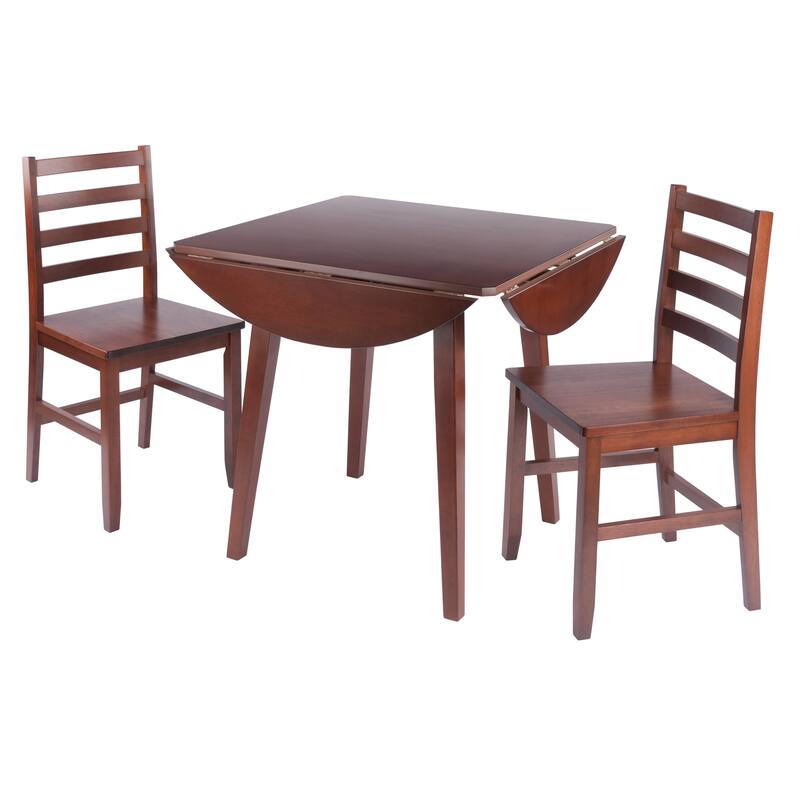 Dawson 3-Pc Drop Leaf Table with Ladder-back Chairs, Walnut
