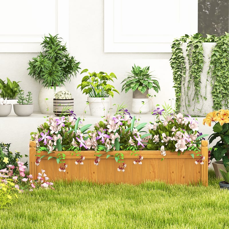 Gymax Patio Wooden Raised Garden Bed Rectangular Garden Planter w/