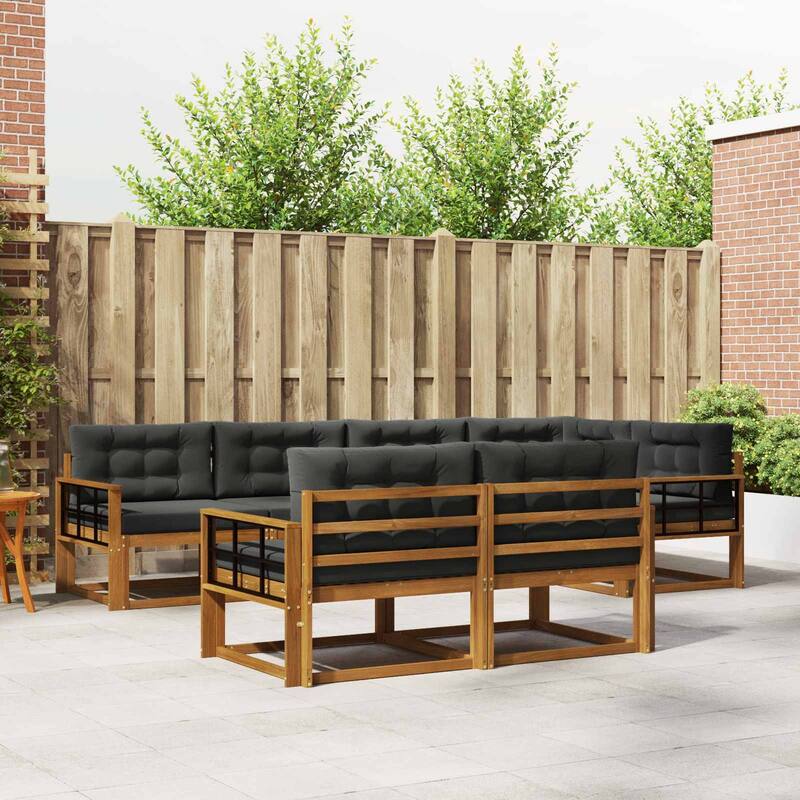 vidaXL Outdoor Sofa Set with Cushion 7 pcs Natural and Anthracite - 128.74 x 66.34 x 28.74 in