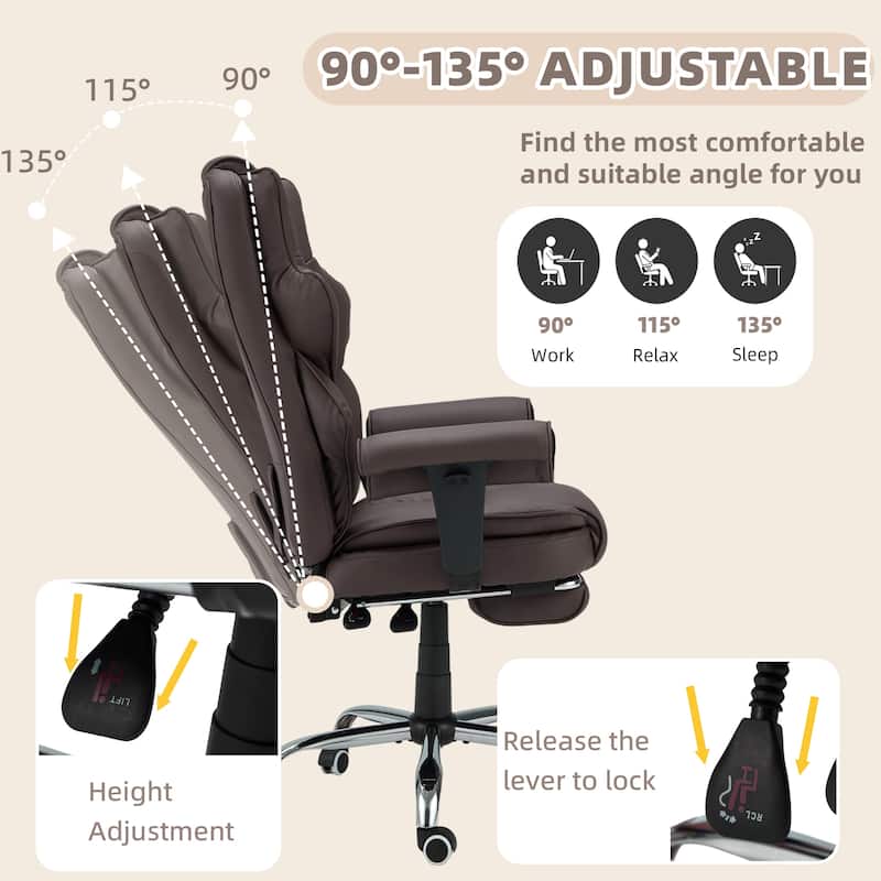 Ergonomic 6-Point Massage Office Chair with Heating, Reclining Function, Retractable Footrest, and Adjustable Armrests