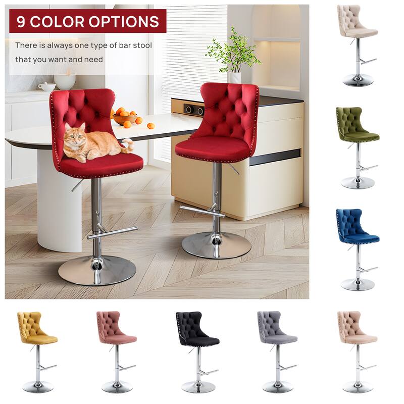 Velvet Adjustable Swivel Counter Height Barstools Set of 6
