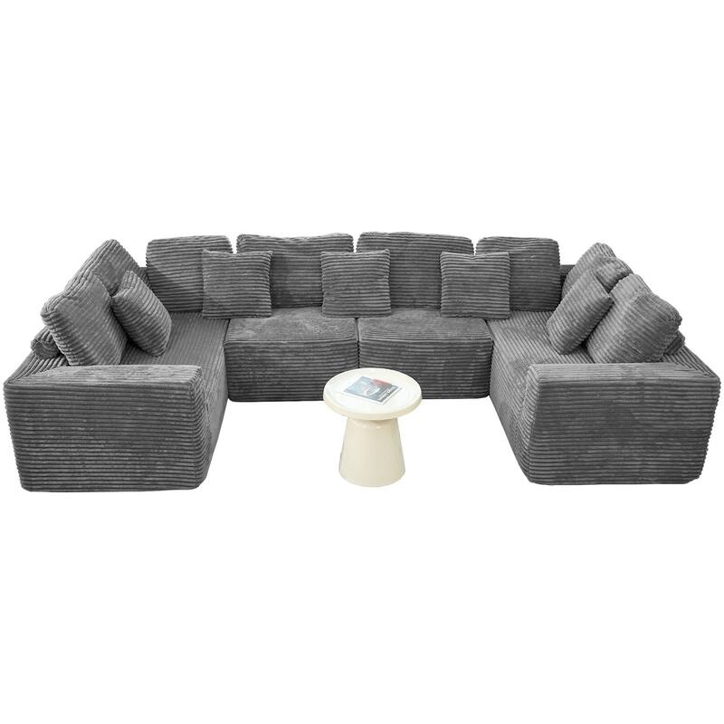 Sofa 135-in Casual Gray 6 -seater Reclining Sectional - 8' x 10'