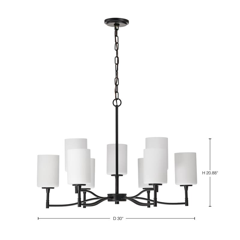 Liam 9 Light Chandelier Matte Black White Opal Glass - Matte Black