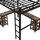 preview thumbnail 10 of 11, Black Full Size Metal Loft Bed with Desk and Shelves, Ladder and Guardrails, Vintage wood-colored desk