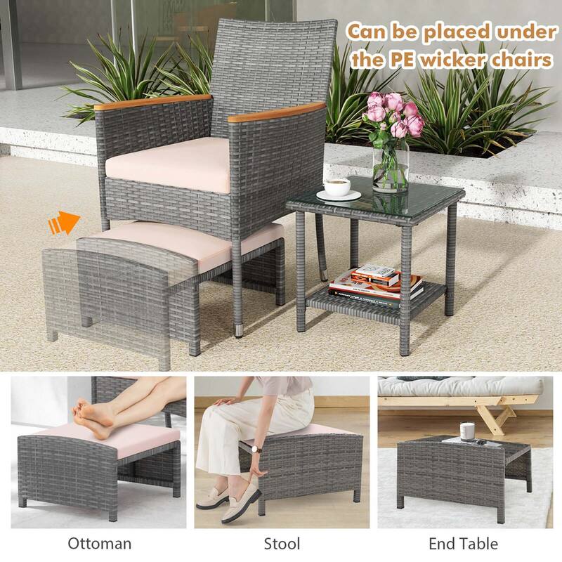 5PCS Wicker Rattan Outdoor Bistro Conversation Set Patio Chairs