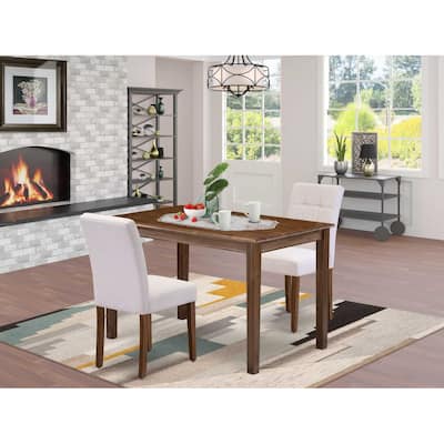 3-Piece Antique Walnut Finish Rectangular Solid Wood Top Dining Table Set