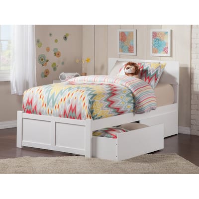 Orlando Twin Platform Bed with Footboard and 2 Bed Drawers in White