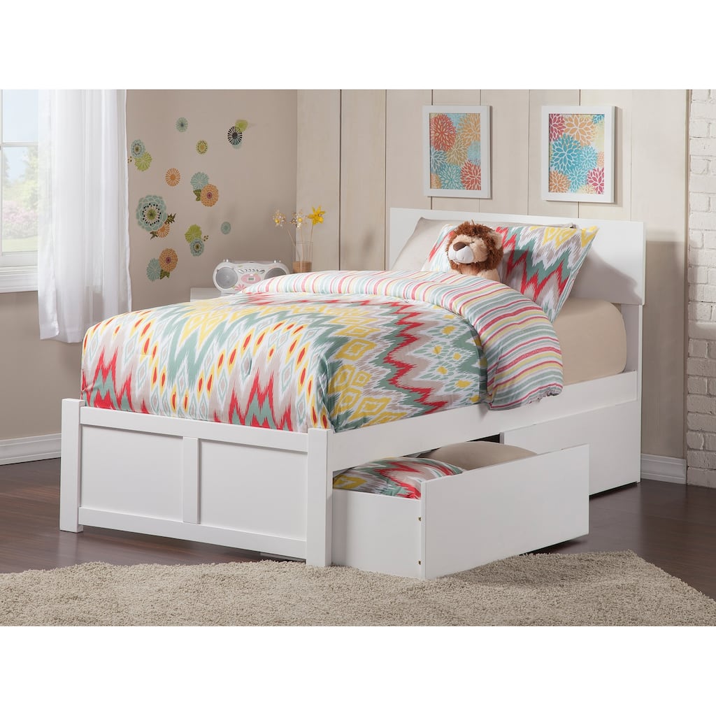 Orlando Twin Platform Bed with Footboard and 2 Bed Drawers in White