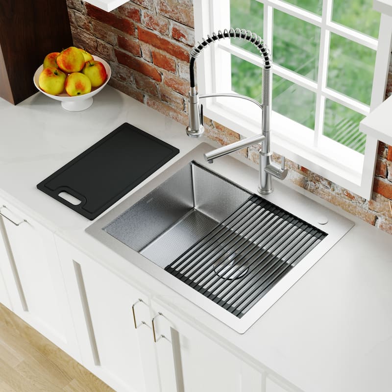Matrix 25" Top Mount Workstation 16 Gauge Single Bowl Stainless Steel Kitchen Sink with Accessories