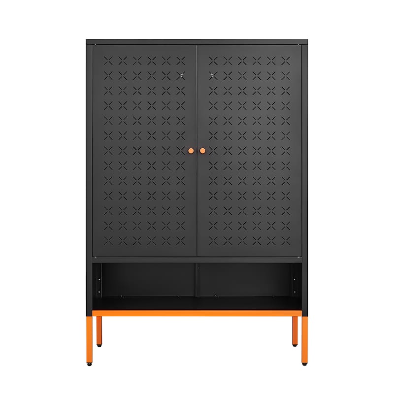Double Door Metal Shoe Cabinet with 2 Removable Adjustable Shelves