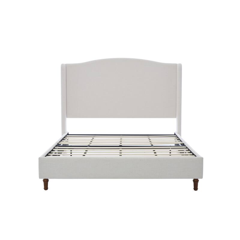 Queen Size Chenille Upholstered Wingback Bed with 54" Wingback Headboard and Solid Wood Feet