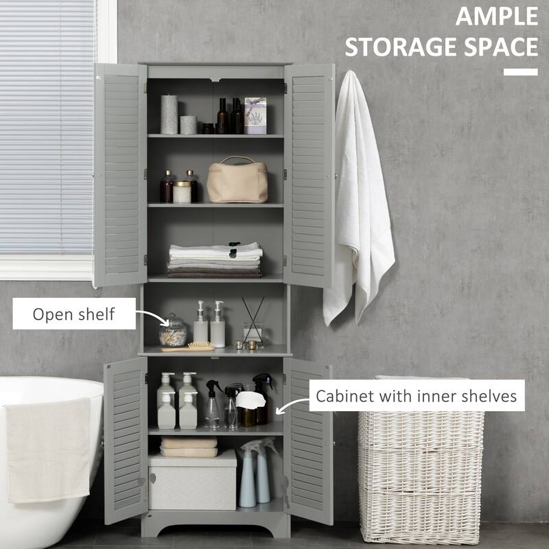 HOMCOM Freestanding Bathroom Storage Cabinet with Shutter Doors and Adjustable Shelves, Toilet Vanity Cabinet