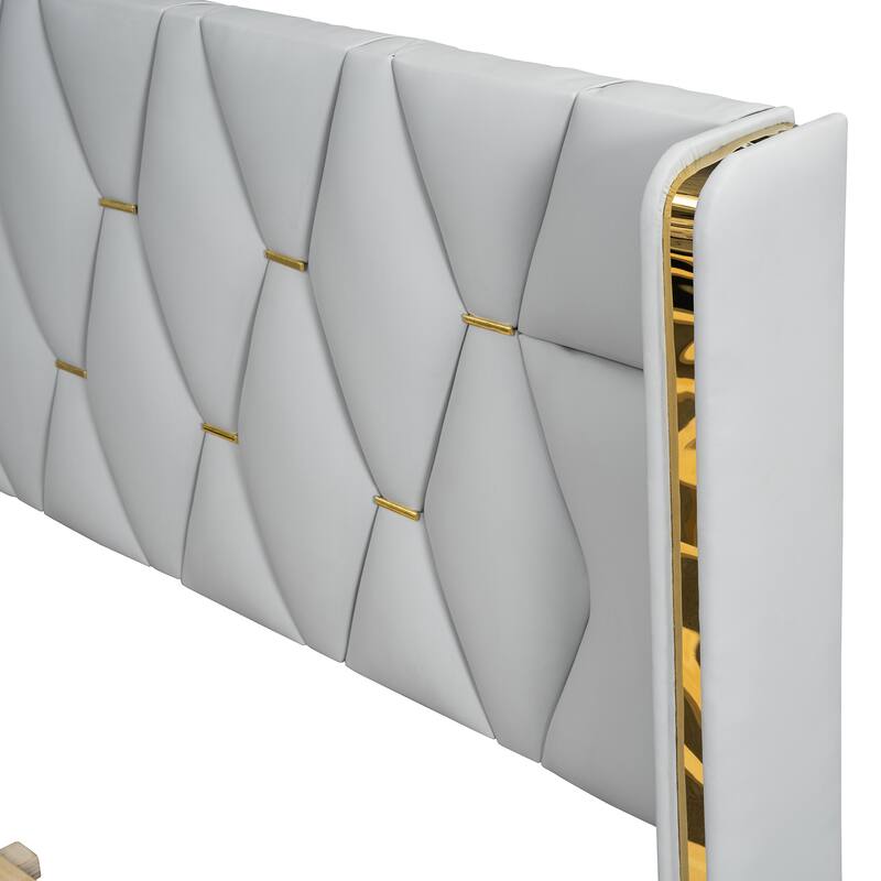 Modern PU Upholstered Bed with Metal Strips