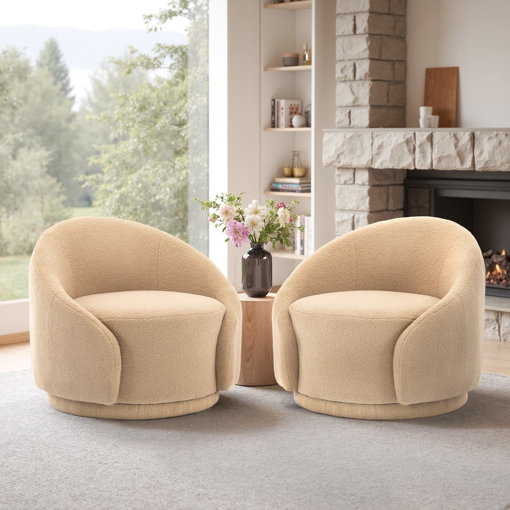 35" W Modern Upholstered Velvet/ Boucle Barrel Swivel Chair
