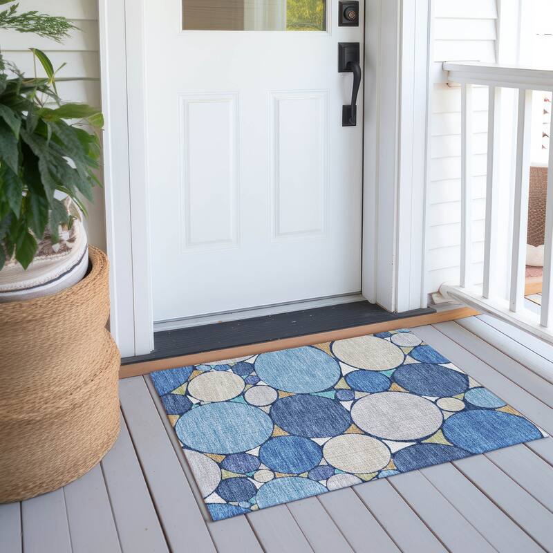 Machine Washable Indoor/ Outdoor Contemporary Rowan Chantille Rug - Navy - 1'8" x 2'6"