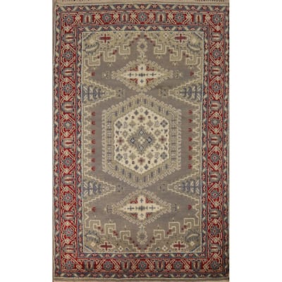 Hand Knotted Oriental 100% Wool Carpet Traditional Geometric Greys & Charcoal Heriz (serapi) Area Rug - 6' 0'' X 3' 11''