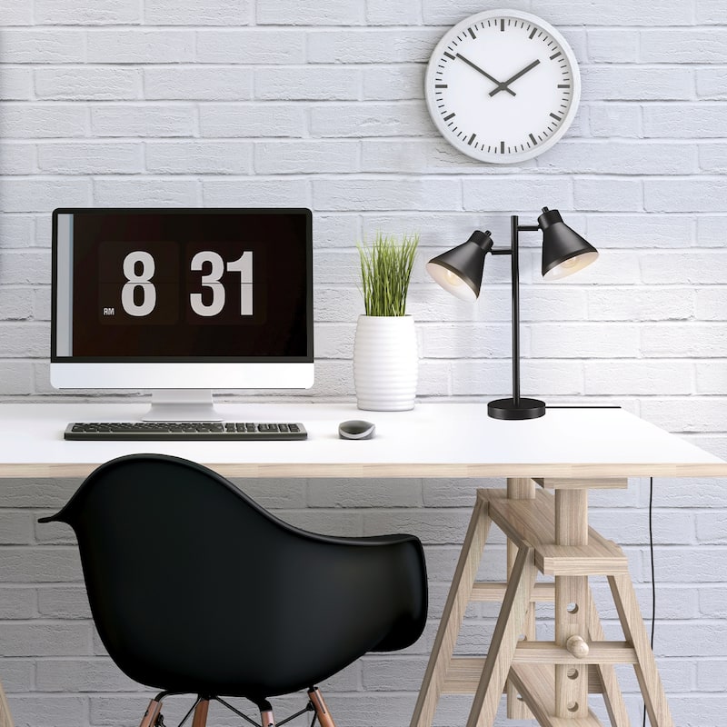 Novogratz x Globe Derek 18" Matte Black 2-Light Desk Lamp with On/Off Rotary Switch on Each Shade - one size