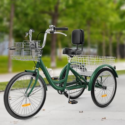 24" Matte Green Adult Tricycle 3 Wheel Bikes 1 Speed Trike Bike