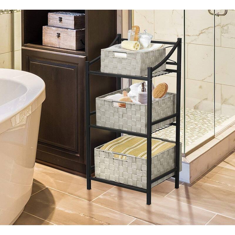 Storage Box Woven Basket Bin Container Tote Cube Organizer Shelf Organizer with Built-in Carry Handles