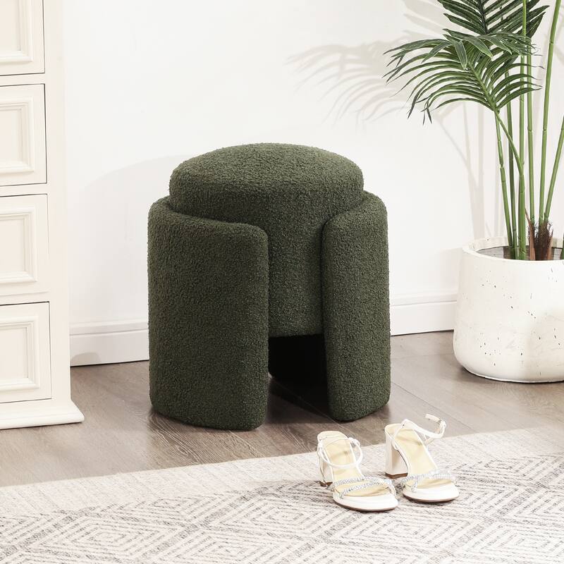 Adeco Round Ottoman Teddy Foot Stool for Living Room Bedroom