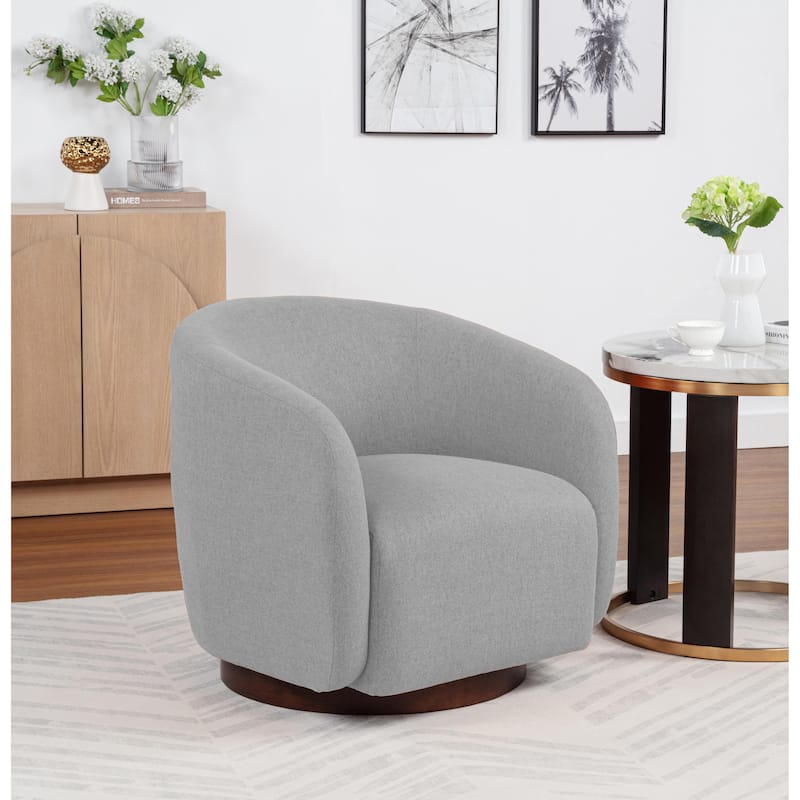SEYNAR Modern Glam Boucle Fabric Round 360 Degree Swivel Barrel Chair - Light Grey