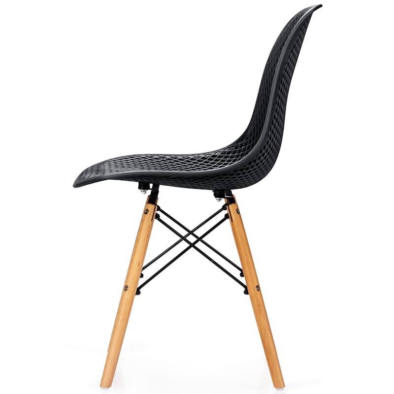 Costway Set of 4 Plastic Hollow Out Chair Mid Century Modern Wood-Leg - See details
