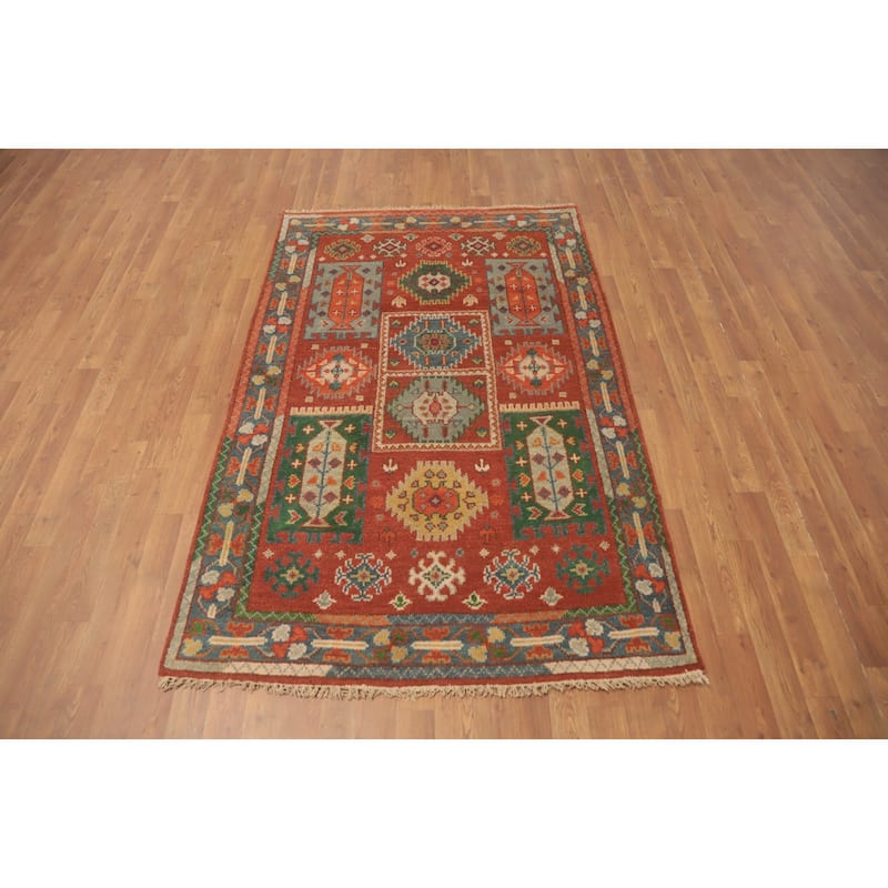 Hand-knotted Traditional Wool Orange Geometric Area Rug Oriental Carpet - 6' 2'' X 4' 0''