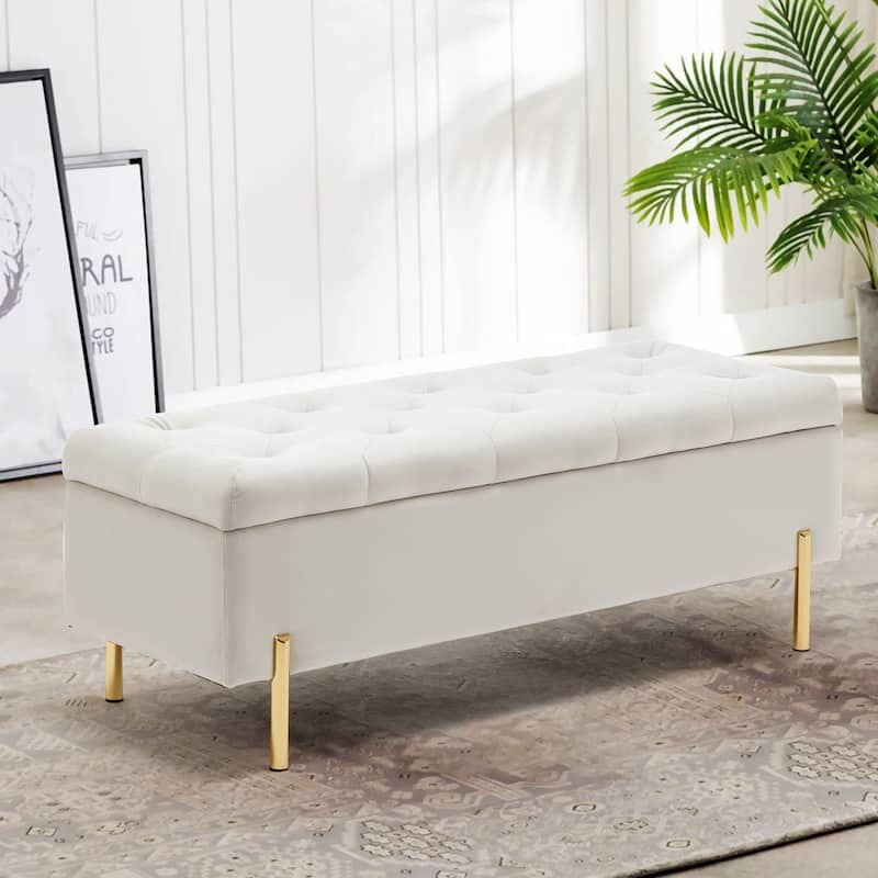 Andeworld End Of Bed Storage Bench,ottoman with storage for living room bedroom bench - Ivory