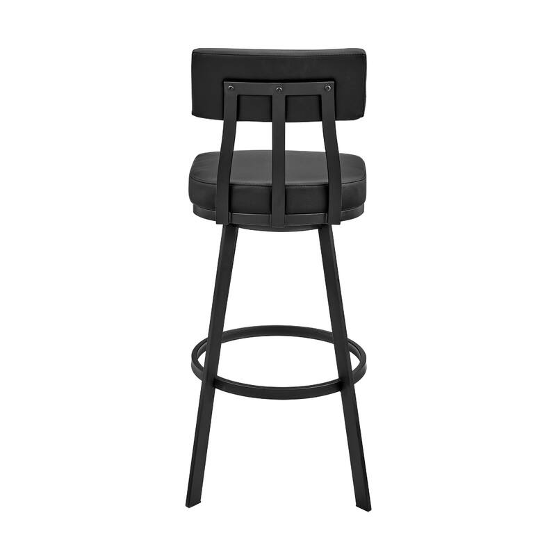Poni Swivel Barstool Chair, Black Faux Leather, Iron Base